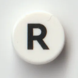 Tile Round 1 x 1 with Black 'R' Print
