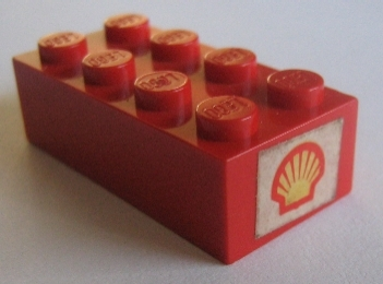 Lego Brick 2 x 4 with Shell Logo I Pattern on Both Ends (Stickers) - Sets 642-1 / 673-1 / Red