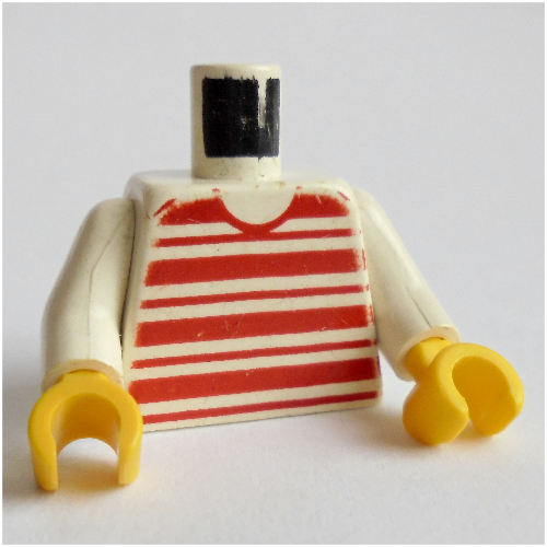 Lego Torso Horizontal Red Stripes Print, White Arms, Yellow Hands / White