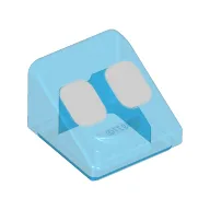Brick Sloped 30° 1 x 1 x 2/3 with Two Rounded White Squares Print / Trans-Dark Blue