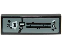 Tile 1 x 3 with Black Lines and Shapes, White Screws and Black Fang Symbol Pattern (Sticker) - Set 70003