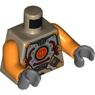 Torso Silver Body Armor with Orange Straps Print, Orange Arms, Dark Bluish Gray Hands / Dark Tan
