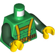 Lego Torso Muscles Outline with Yellow Harness Straps and Utility Belt Print, Dark Green Arms, Yellow Hands / Green