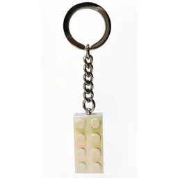 Key Chain, Chrome Chain and Ring with 2 x 4 Brick / Pearl White