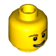 Minifig Head, Brown Eyebrows, Thin Grin with Teeth, Black Eyes with White Pupils Print / Yellow
