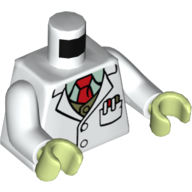 Lego Torso Lab-Coat, Red Tie, Pens in Pocket print, White Arms, Yellowish Green Hands / White