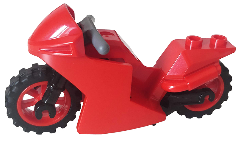 Lego Motorcycle Sport Bike with Black Frame, Red Wheels and Dark Bluish Gray Handlebars