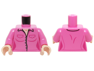 Lego Torso Female Outline Button Down Shirt with Two Pockets and White Buttons Pattern / Dark Pink Arms / Light Nougat Hands
