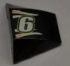 Wedge 4 x 3 Triple Curved No Studs with White Number 6 and White and Orange Flames on Black Background Pattern (Sticker) - Set 8125