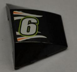 Lego Wedge 4 x 3 Triple Curved No Studs with White Number 6 and White and Orange Flames on Black Background Pattern (Sticker) - Set 8125