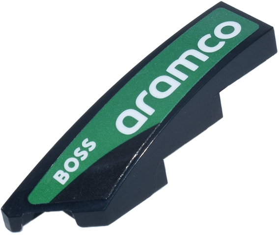 Lego Wedge 4 x 1 Left with White 'BOSS' and 'aramco' Logo on Green Background Pattern (Sticker) - Set 77245