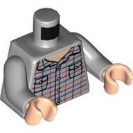 Lego Torso Plaid Shirt with Pockets and Buttons Print, Light Bluish Gray Arms, Light Nougat Hands / Light Bluish Gray