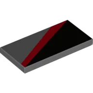 Tile 2 x 4 with Black Triangle Lower Right and Red Diagonal Stripe Print / Dark Bluish Gray