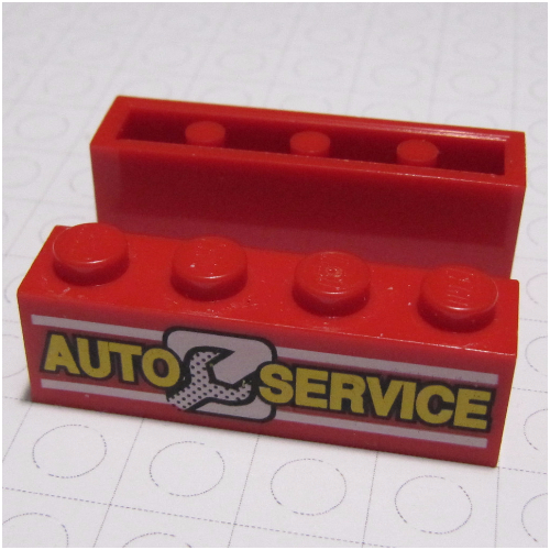Lego Brick 1 x 4 with 'AUTO SERVICE' and Wrench Print