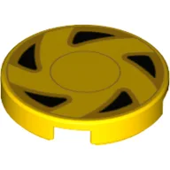 Tile Round 2 x 2 with Light Orange/Black Hubcap Print / Yellow