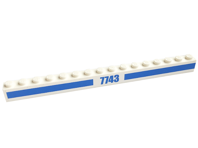 Lego Brick 1 x 16 with Blue '7743' and Stripes Pattern (Sticker) - Set 7743