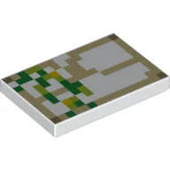 Tile 2 x 3 with Pixelated Green, Tan, and Yellow Squares Print / White