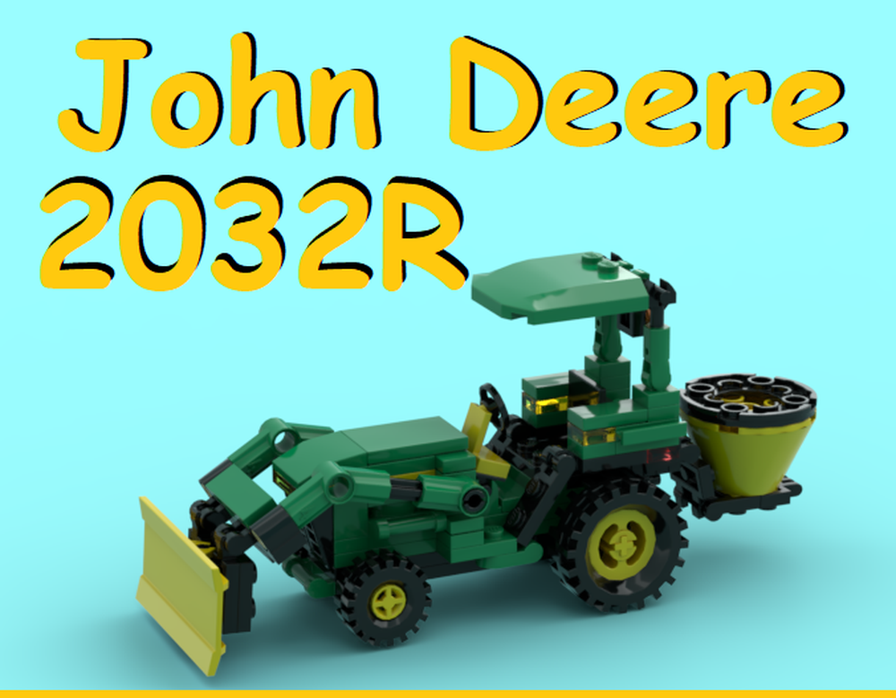 Lego John Deere 2032R Tractor with snow removal blade and salt spreader