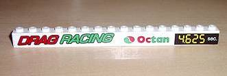 Lego Brick 1 x 16 with 'DRAG RACING' and Octan and 4.625 sec. Left Pattern (Stickers) - Set 6616