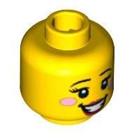 Minifig Head Bumblebee Girl, Eyebrows, Eyelashes, Red Lips, Open Smile and Pink Cheeks Print / Yellow