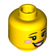 Lego Minifig Head Bumblebee Girl, Eyebrows, Eyelashes, Red Lips, Open Smile and Pink Cheeks Print / Yellow