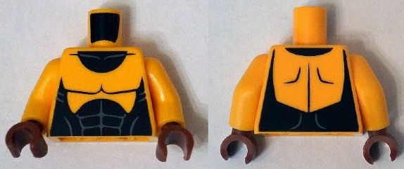 Lego Torso Muscles Outline with Black Suit Pattern / Bright Light Orange Arms / Reddish Brown Hands