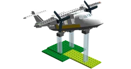 Regional airliner with a display stand.