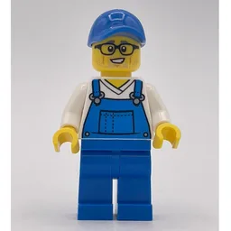 Man, Blue Overalls, Blue Cap