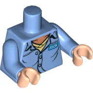 Torso Open Collar, Name Badge 'JOCK' and 'AIR PIRATES' on Reverse Print, Medium Blue Arms, Light Nougat Hands / Medium Blue
