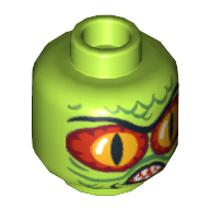 Lego Minifig Head Swamp Creature, Red and Yellow Eyes, Pointed Teeth and Scales Print [Blocked Open Stud] / Lime