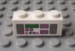 Brick 1 x 3 with Radio and Dual Cassette Pattern Dark Pink/Green (Sticker) - Set 5895