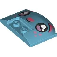 Brick Round 3 x 4 x 2/3 Triple Curved with 2 Sunk Studs with Black/Lavender Eyes, Coral Nose Print / Medium Azure