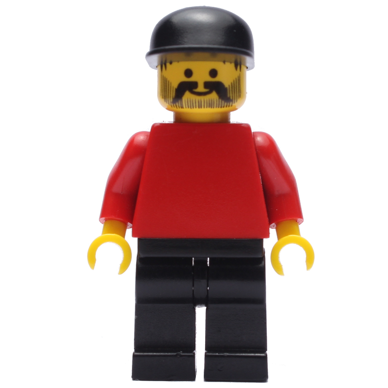 Lego Man - Red Torso, Black Legs, Black Cap