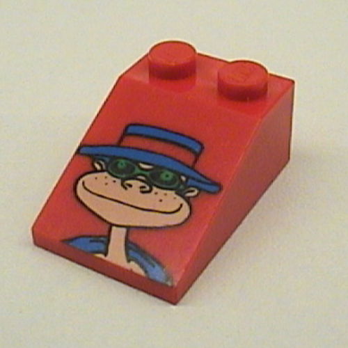 Lego Brick Sloped 33° 3 x 2 Smooth with McDonald's Hamburglar Print / Red