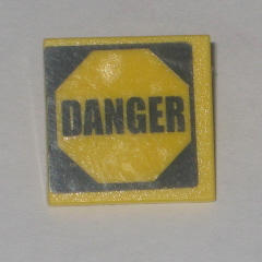 Lego Road Sign 2 x 2 Square with Clip with Black 'DANGER' in Octagon Pattern (Sticker) - Set 4855