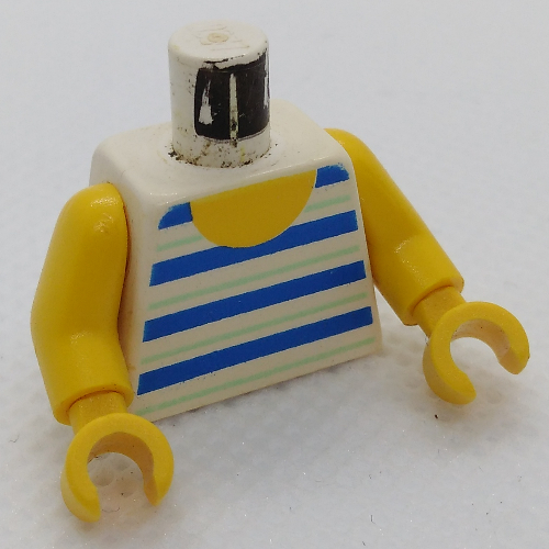 Lego Torso Vest with Horizontal Blue/White Stripes Print, Yellow Arms and Hands / White