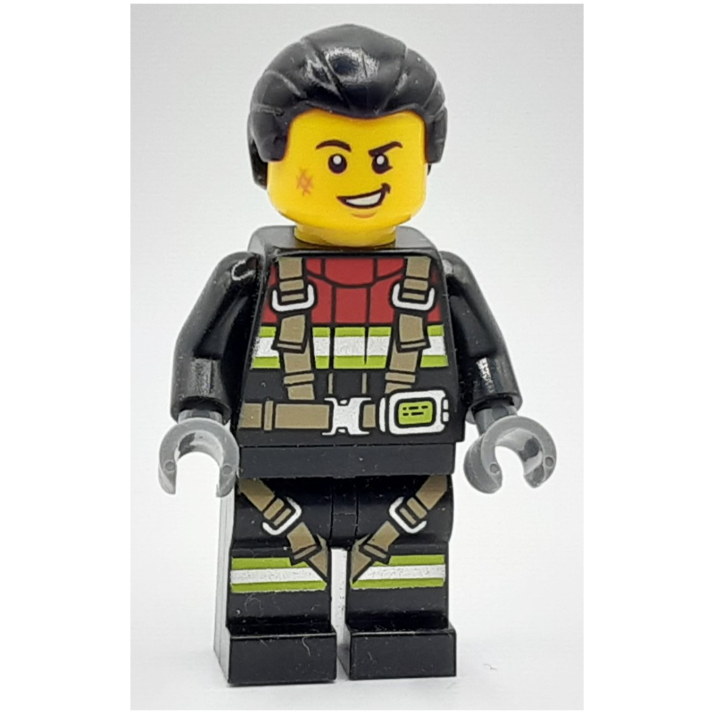 Lego Firefighter, Black Fire Suit, Black Hair
