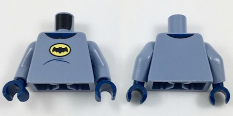 Lego Torso Batman Logo in Yellow Oval, Dark Blue Collar and Stomach Contour Lines Pattern / Sand Blue Arms / Dark Blue Hands