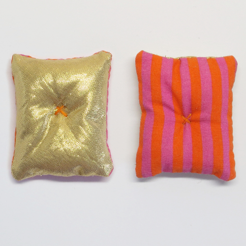 Lego Belville, Pillow 6 x 7 Gold with Magenta / Orange Stripes on Reverse