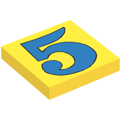 Lego Tile 2 x 2 with Number 5 Blue print / Yellow