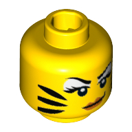 Lego Minifig Head Tiger Woman, Orange Lips, Tiger Stripes, White Eye Shadow / Yellow