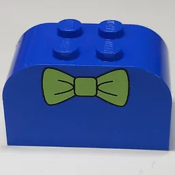 Brick Curved 2 x 4 x 2 Double with Green Bow Tie Print / Blue