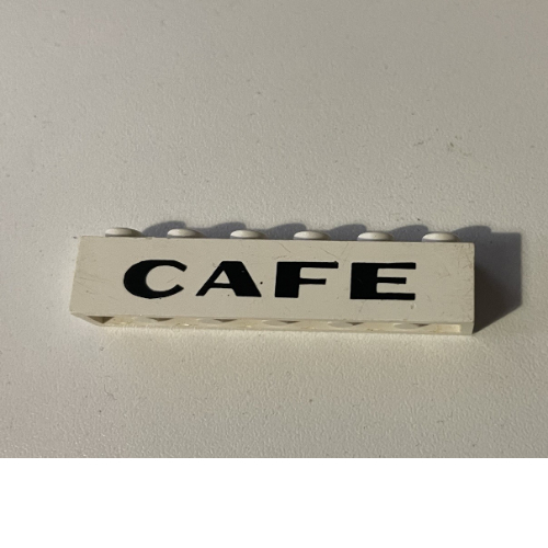 Lego Brick 1 x 6 with 'CAFE' Sans-Serif Thick print / White