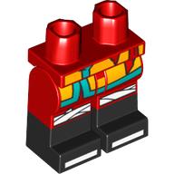 Lego Hips with Red Legs and Black Boots Pattern with Bright Light Orange/Dark Turquoise Robe, White Kneepads print / Red