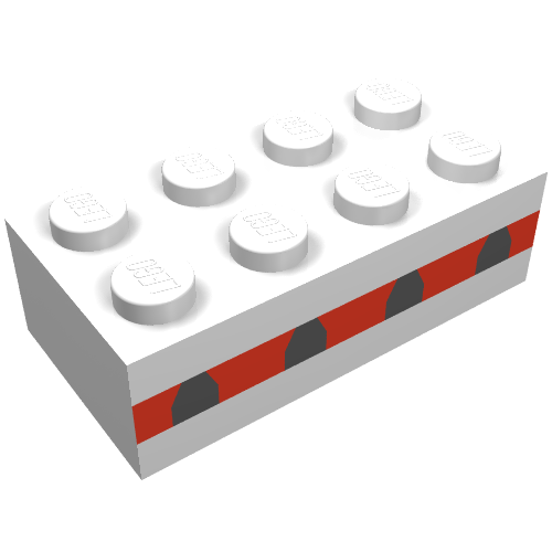 Lego Brick 2 x 4 without Cross Supports with 4 Plane Windows in Thin Red Stripe Print / White