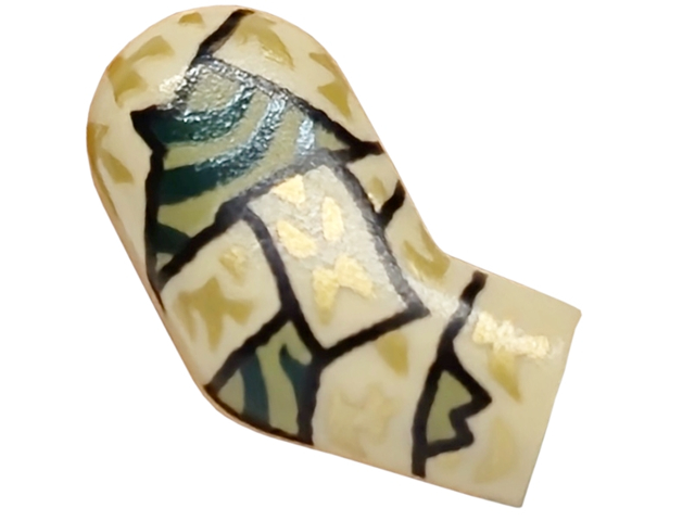 Lego Arm, Right with Olive Green Skin with Dark Green Markings, Tattered Wrappings with Gold Highlights Pattern / Tan