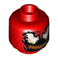 Minifig Head Carnage, Black Jagged Eyes, Wide Dark Orange Mouth Print [Hollow Stud] / Red