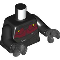 Lego Torso, Mandalorian Armor, Dark Red Panel with Yellow Triangles print, Black Arms, Pearl Titanium Hands / Black