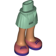 Lego Minidoll Hips and Shorts with Nougat Legs and Coral Shoes, Dark Purple Laces [Thick Hinge] / Sand Green