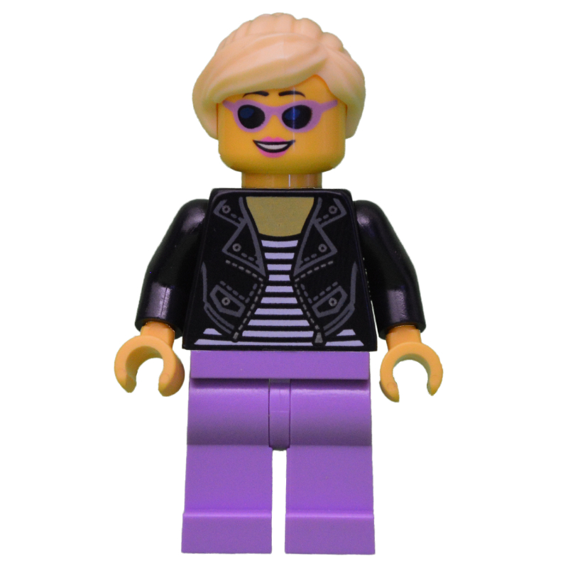 Lego Black Torso, Medium Lavender Legs, Bright Light Yellow Hair